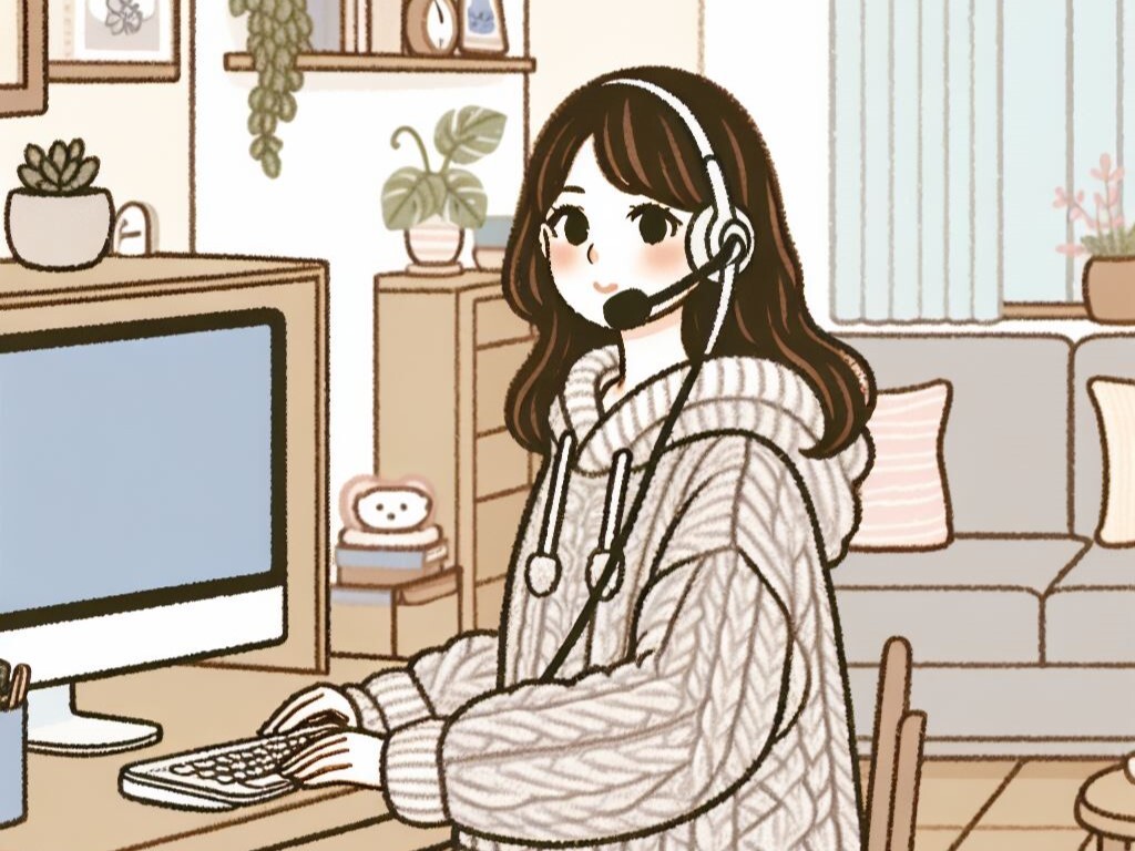 在宅でコールセンターの仕事をしている女性